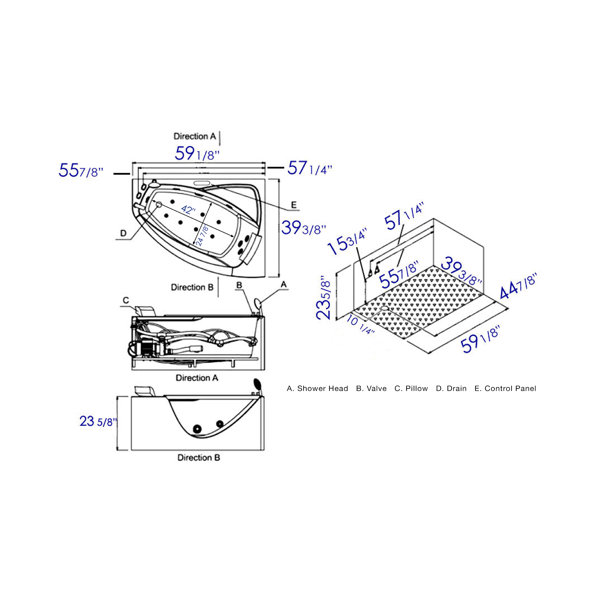 EAGO Rounded 59" x 39.4" Corner Whirlpool Bathtub Wayfair